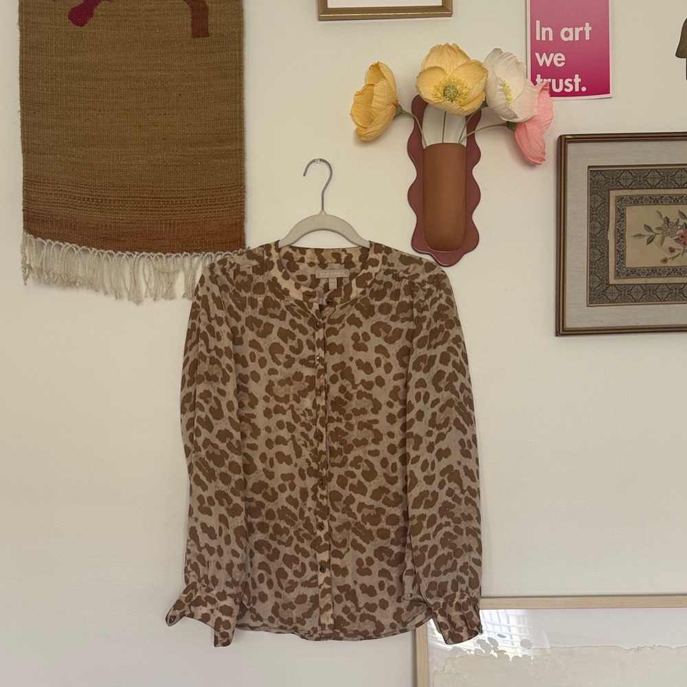 Banana Republic Leopard-Print Button-Front Blouse in Brown